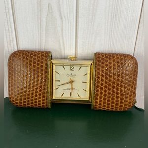 Vintage Avova 17Jewel Gold Tone Brown Lizard Skin Leather Slide Purse Watch